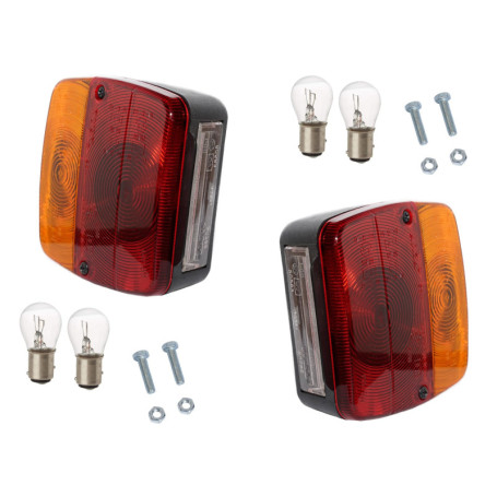 Rebadis Lot 2 Feux arrière de remorque Gauche/Droit, Livré AVEC ampoule et vis, feu rouge orange 4 fonctions