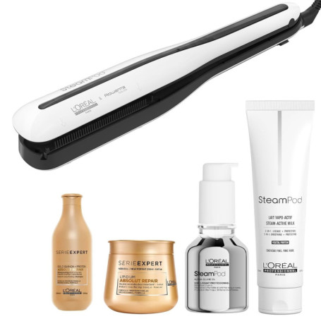 L'oréal Professionnel - Fer A Lisser Lisseur Steampod 3 - Pack Cheveux fins - Lait de lissage et Sérum steampod + Masque et Sham