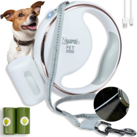 Nyssah, Laisse Chien Enrouleur avec Lumière et Distributeur Sacs à Crottes - Laisse rétractable pour Chiens Jusqu’à 25 kg | Long