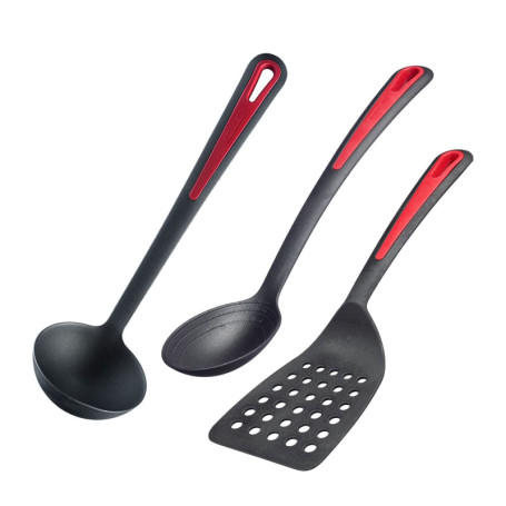 Westmark Set d'Ustensiles de Cuisine, 3 pièces, 1x Spatule, 1 Cuillère à Rôti et à Légumes + Louche, Plastique, Gallant, Noir/ro