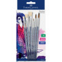 Faber-Castell 282891 Lot de 6 pinceaux Ronds et Plats pour Peinture Acrylique, Aquarelle et Huile