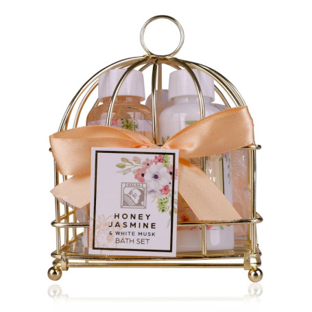 Accentra - Set de douche cadeau pour femmes HONEY JASMINE dans corbeille métallique - Kit soins 3 pcs avec gel douche, lotion et