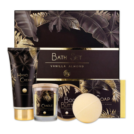 accentra - Coffret cadeau luxe pour femme 5 pièces – Kit de bain cadeau avec bougie parfumée, savon, crème pour les mains, beurr