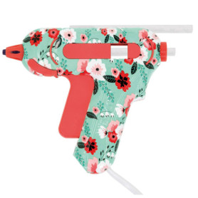Westcott E-17201 00 Mini pistolet à colle à motif floral avec 2 bâtons de colle Turquoise/rouge