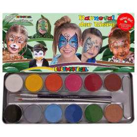 Eulenspiegel 212226 - Palette métallique Carnaval des animaux, 12 couleurs de maquillage aqua professionnel, 2 pinceaux professi