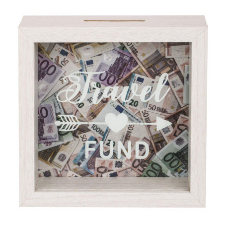 Out of the blue 144319 Tirelire en bois Travel Fund, Blanc, 15 x 15 cm