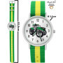Pacific Time Montre-bracelet pour enfant garçon tracteur pour enfant - Vert - Bracelet textile vert jaune - Aiguilles lumineuses