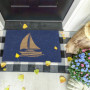 relaxdays Paillasson Coco, Motif voilier, Tapis d’entrée extérieur & intérieur, Maritime, L x P 60 x 40 cm, Bleu/Nature