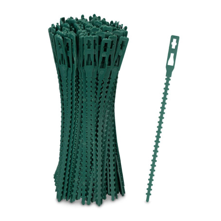 Relaxdays Attaches de Plantes, Lot de 200, 14 cm, Liens de Serrage réglables, réutilisables, Fixation Jardin, Vert