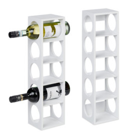 Relaxdays Étagère à vin pour 5 Bouteilles, Lot de 2, en Bambou, HxLxP : 53x14x12 cm, Cuisine et Bar, à Poser, Blanc
