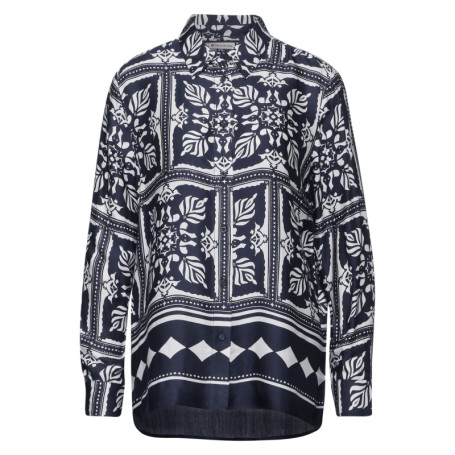 STREET ONE A344664 Chemisier en Satin Imprimé, Bleu Foncé, 36 Femmes T-Shirt, Multicolore