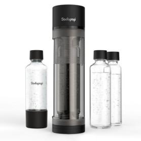 Sodapop Machine à gazéifier Logan, avec 2 bouteilles en verre (850 et 600 ml) et 1 bouteille en PET (850 ml), noir mat, hauteur 