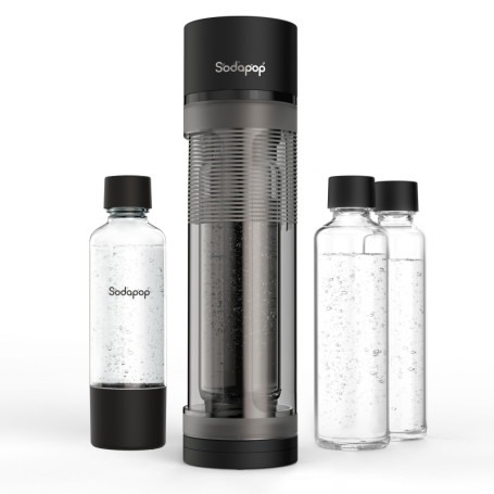 Sodapop Machine à gazéifier Logan, avec 2 bouteilles en verre (850 et 600 ml) et 1 bouteille en PET (850 ml), noir mat, hauteur 