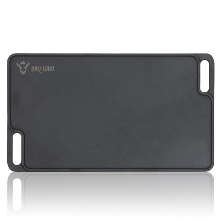 BBQ-TORO Plaque de cuisson rectangulaire en fonte avec poignées - 40 x 23 cm - Réversible, polyvalente et massive - Pour barbecu