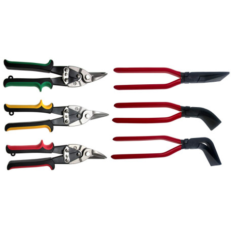 Jeu de 6 Pinces Pliantes + Ciseaux à Tôle (Coupe Gauche, Droite) pour Couper et Plier les Tôles - Pince à Cintrer Coudée 0° à 90