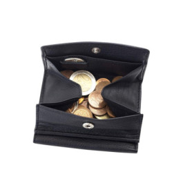 Petit RFID Portefeuille Homme et Femme avec Compartiment pour la Monnaie carré typique LEAS, Cuir véritable, Noir - Mini-Edition