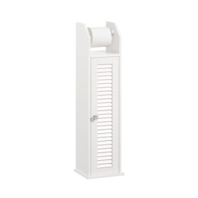 SoBuy Support Papier Toilette Armoire Porte-Papier Toilette Porte Brosse WC Meuble de Salle de Bain sur Pied en Bois, Blanc, 20x