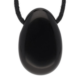 Lebensquelle Plus Pendentif en obsidienne noire, en forme de goutte, avec cordon en cuir, en pierre précieuse percée et de quali