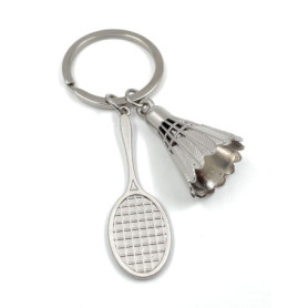 Onwomania Raquette de Badminton avec Volant Porte-clés en métal argenté