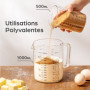 Praknu Verre Doseur en Verre - 1L & 0,5L - Resistant a la Chaleur & au Micro-ondes - Graduation Precise - Ideal pour la Patisser