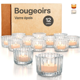 Praknu Photophore Bougeoir en Verre Transparent - 12 Porte Bougie Decorative à Chauffe-Plat - Décoration de Maison, Salon de Mar