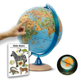ORBIT Globes & Maps - Globe pour enfants - Globe de 25cm avec pied en bois, carte de France avec de nombreuses illustrations pou