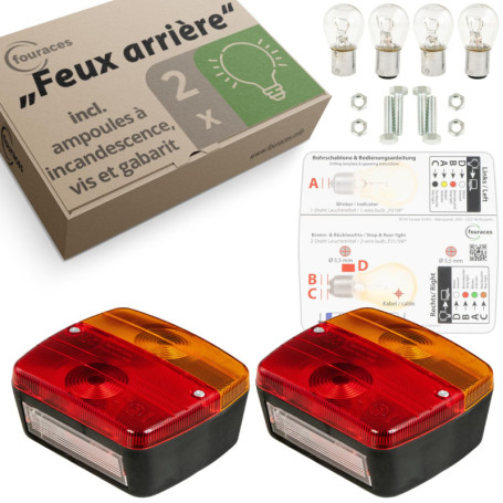 fouraces Feux arrière de remorque - 2 kits, avec schéma électrique et plaque d'immatriculation Eclairage, feu arrière, accessoir