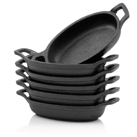 BBQ-Toro Set de poêles à servir en fonte (6 pièces) | 20 x 9,5 cm - ovale | déjà brûlé | poêle à griller en fonte, poêle à servi
