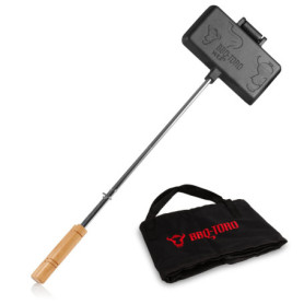 BBQ-Toro Moule à Croque-Monsieur Avec Sac de Transport | Gaufrier en Fonte Pour Barbecue | Rectangulaire, Long Manche | Déjà Cui