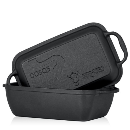 BBQ-Toro Cocotte en Fonte avec Couvercle - 4,5 L - 2 en 1 - Poêle et Cocotte - Moule à Pain - Grande Casserole Carrée pour Barbe