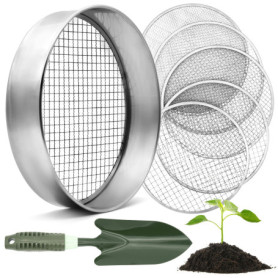 HappySeed Tamis de Jardin Rond 30 cm avec 5 Tamis interchangeables - Tamis à Compost en Acier Inoxydable pour la Terre, Le Compo