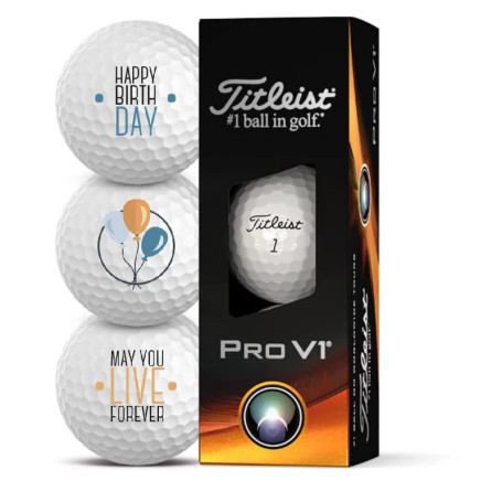 Titleist Pro V1 Lot de 3 balles de golf Motif Happy Birthday Cadeau pour golfeur Idée cadeau
