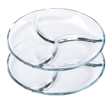 ChasBete Service Assiette Compartiment Adulte en Verre, Plateau Aperitif Design, Lot Assiette de Table - D 25 cm 2 Pièces