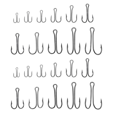 SG Store Lot de 55 Hameçons de Pêche Doubles #1-#3/0 en Acier à Haute Teneur en Carbone avec Tige Ouverte Et Barbelée pour Eau S