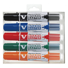 Pilot - Lot de 5 V-Board Master - Marqueurs tableau blanc effaçables - Rechargeables - À encre liquide aux couleurs intenses - B