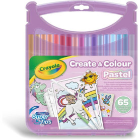 Crayola Pastel - Kit Coffret Feutres Lavables SuperTips, 65 pièces, Couleurs Pastel, Activité Créative et Cadeau pour Enfants, à