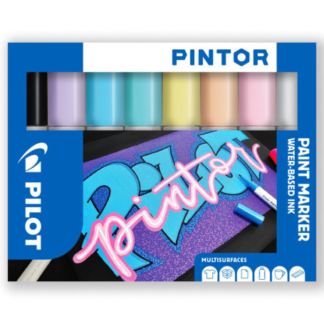 Pilot Pintor Creative Lot de 8 marqueurs permanents multi-surfaces à base d'eau – Séchage rapide – Pour tissus, verre, bois, pie