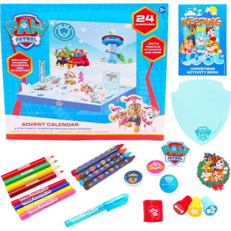 Toyland® Paw Patrol Calendrier de l'Avent de Noël - 24 Surprises de Papeterie incluses - 3 Ans et Plus