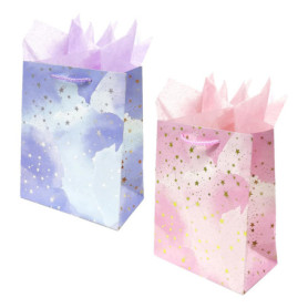 Lot de 2 sacs cadeaux avec 6 sacs en papier de soie, sacs de fête en papier, sacs cadeaux pour anniversaires, mariages, fêtes (1