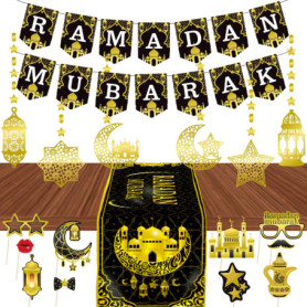 Ensemble de décorations pour Ramadan - Guirlande de Ramadan Mubarak - Bannière de l'Aïd - Chemin de table, accessoires de photom
