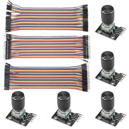 WMYCONGCONG Lot de 5 modules d'encodeur rotatifs KY-040 avec capuchon à bouton + 120 fils de démarrage multicolores pour platine