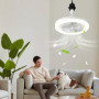 Hobaca Ventilateur de plafond 30W avec lampe E27 Base Moderne Rotatif à 180° avec lumière et télécommande, 3 Couleurs Dimmable L