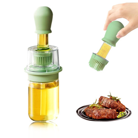 180ml Bouteille d'huile avec pinceau, 2 en 1 Distributeur d'huile d'olive, Flacon distributeur d'huile d'olive en verre avec pin