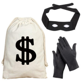 WEESTAAMO Costume de voleur 3 pièces avec masque pour les yeux, gants, sac à monnaie pour adultes, voleur de banque, pirate, vol