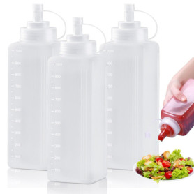3 Pièces Bouteille à Sauce, Flacon Sauce Cuisine avec Capuchon 1000ml, Recipient Sauce, Bouteille à Condiments, Presser Les Bout