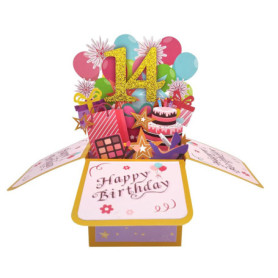 Carte pop-up « Happy 14th Birthday » pour fille, 14 ans, idée de cadeau d'anniversaire pour fille nièce, carte de vœux 3D amusan