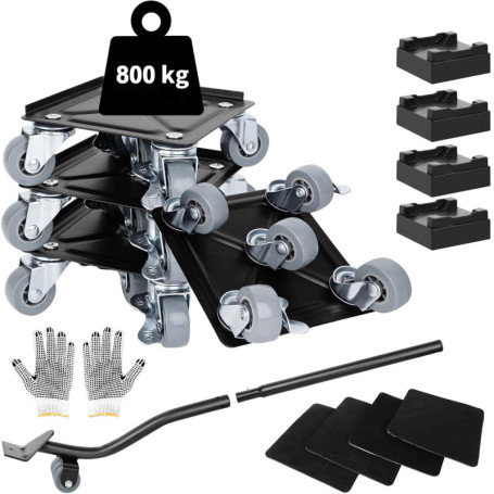Kit de Transport de Meubles Lourds - 5 roulettes Pivotantes à 360° et Lève-Meuble, Capacité de Charge 800 kg, roulettes de Trans