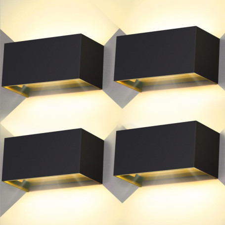 Kingwei 4 Pièces Applique Murale Interieur/Exterieur 20W Appliques Murales LED Noire 3000K Blanc Chaud avec Angle de Faisceau Ré