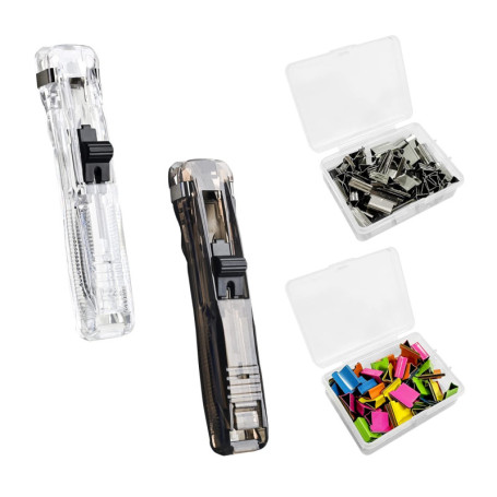 2 poussoirs d'agrafeuse avec 100 clips de rechange, clips de recharge de classeur, distributeur d'agrafes, agrafeuse sans trou p