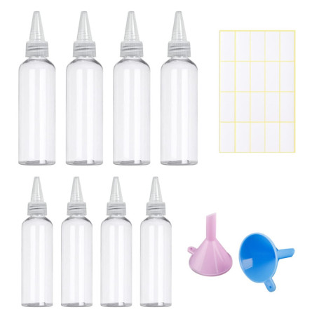 TIANNAIT Lot de 8 flacons souples en plastique de 30 ml/60 ml avec entonnoir de séparation et étiquettes vierges, bouteilles de 